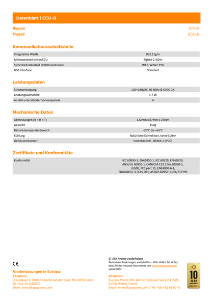 APSystems ECU-B Kommunikationsgateway # WLAN Monitoring für Modulwechselrichter