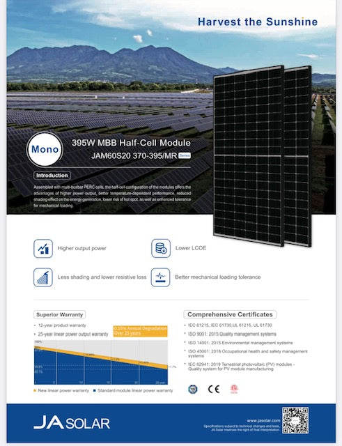JA Solar 385W Solarmodule ## JAM60S20-385 MR, ab 60,-€/St. ##
