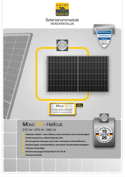 SolarFabrik 380W Solarmodul ## Mono S3, Halbzellen Module ##