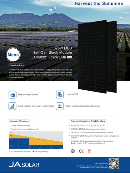 JA Solar 370W Black Solarmodul ## JAM60S21-370 MR, Mono, Halbzelle ##